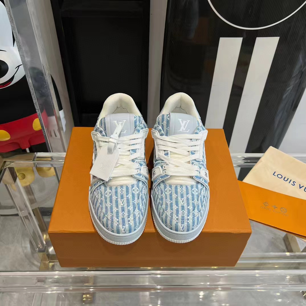 Louis Vuitton Unisex LV Trainer Sneaker Blue Monogram Denim Flowers Rubber LV Initials