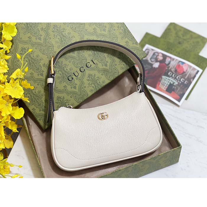 Gucci Women GG Aphrodite Shoulder Bag Double G White Leather Zip Closure