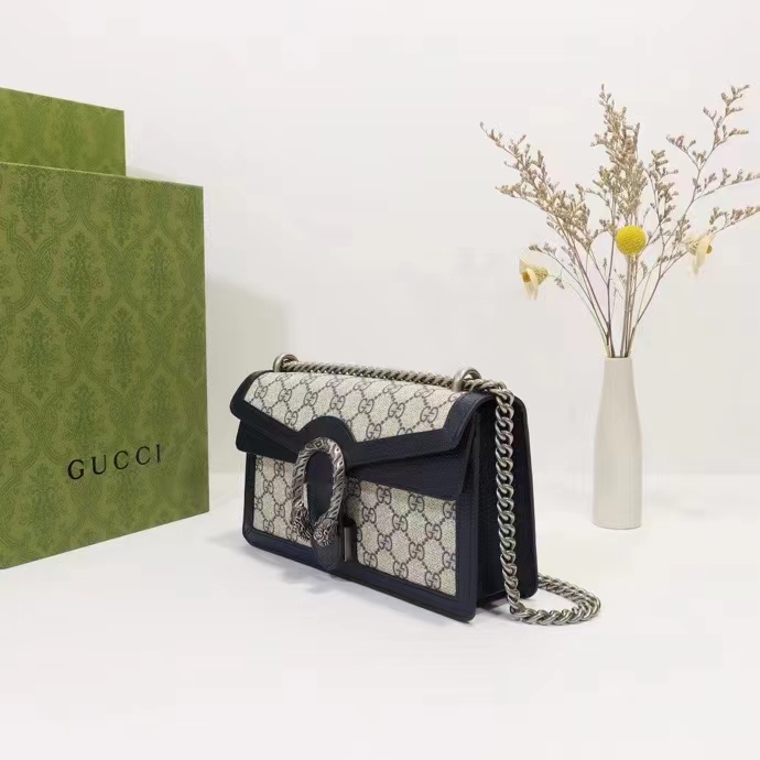 Gucci Women Dionysus GG Small Rectangular Bag Beige Blue GG Supreme Canvas