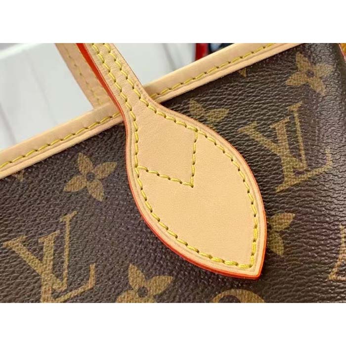 Louis Vuitton LV Women Neverfull BB Beige Monogram Coated Canvas Natural Cowhide Leather