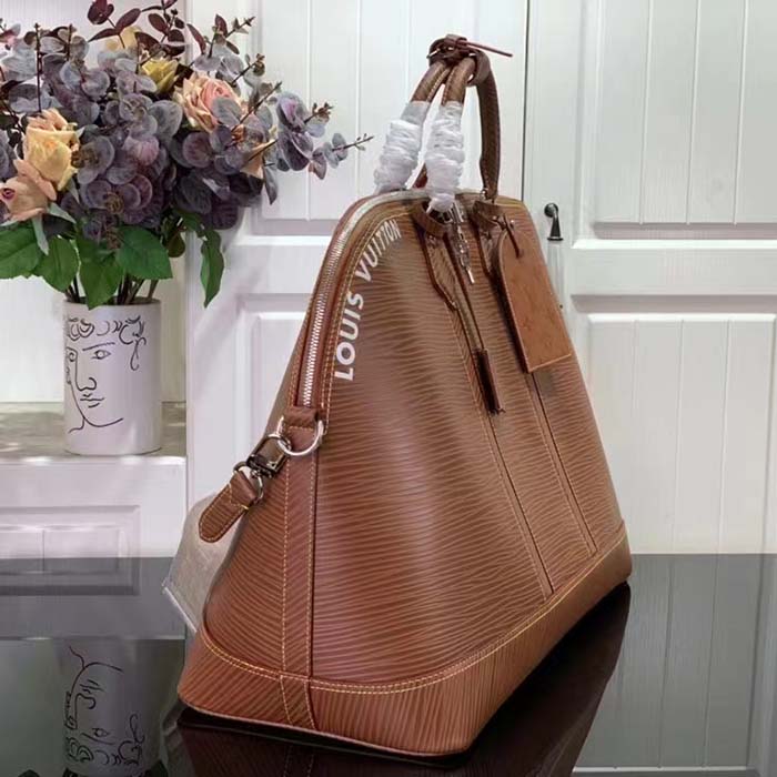 Louis Vuitton LV Unisex Alma Travel GM Cognac Calf Leather Double Zip Closure