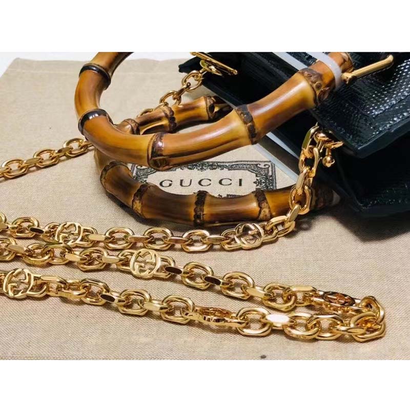 Gucci Women GG Diana Lizard Mini Bag Black Lizard Shiny Antique