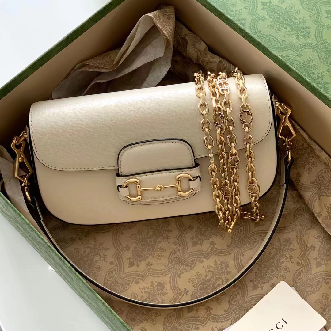 Gucci Women Horsebit 1955 Small Shoulder Bag White Leather