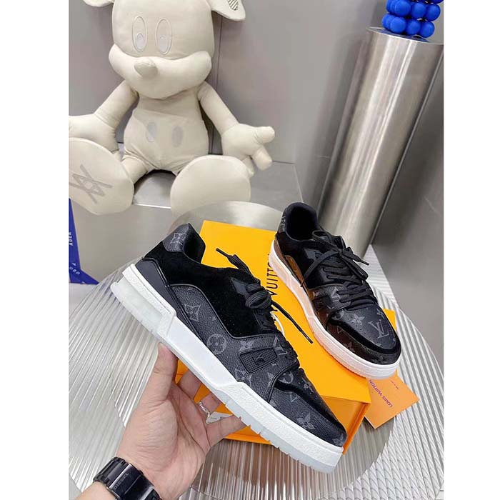 Louis Vuitton Unisex LV Trainer Sneaker Eclipse Monogram Canvas Rubber Outsole Initials Monogram Flowers