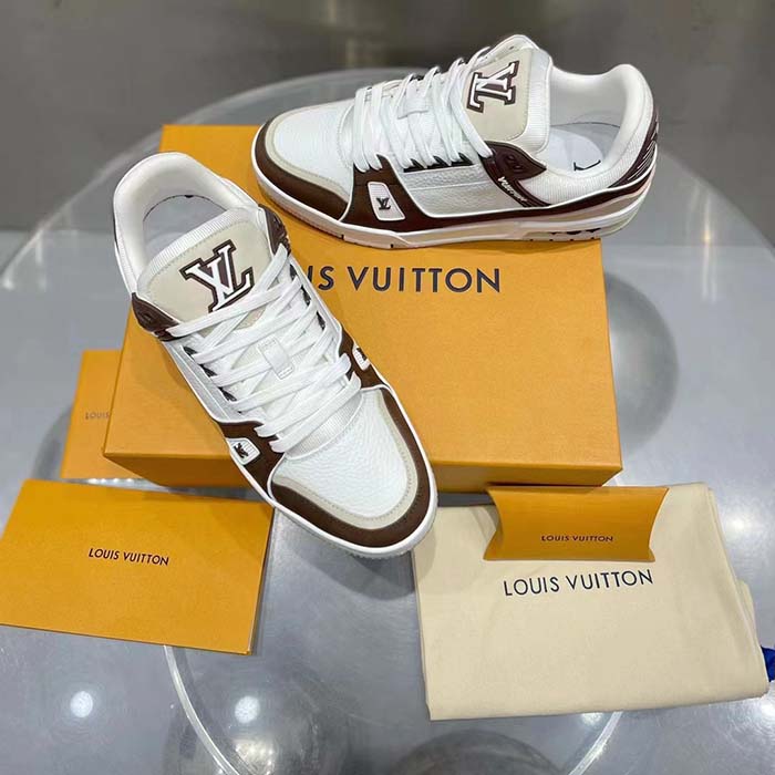 Louis Vuitton LV Unisex LV Trainer Sneaker Moka Brown Nubuck Calf Leather Grained