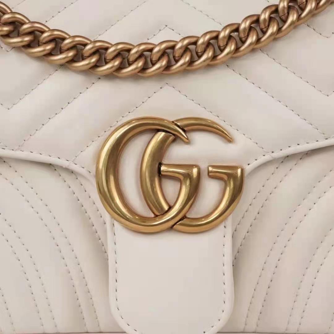 Gucci GG Women GG Marmont Small White Matelassé Shoulder Bag Double G