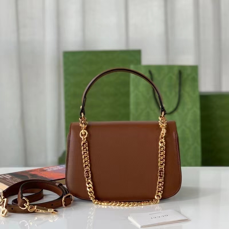 Gucci Women GG Blondie Small Top Handle Bag Cuir Leather Round Interlocking G