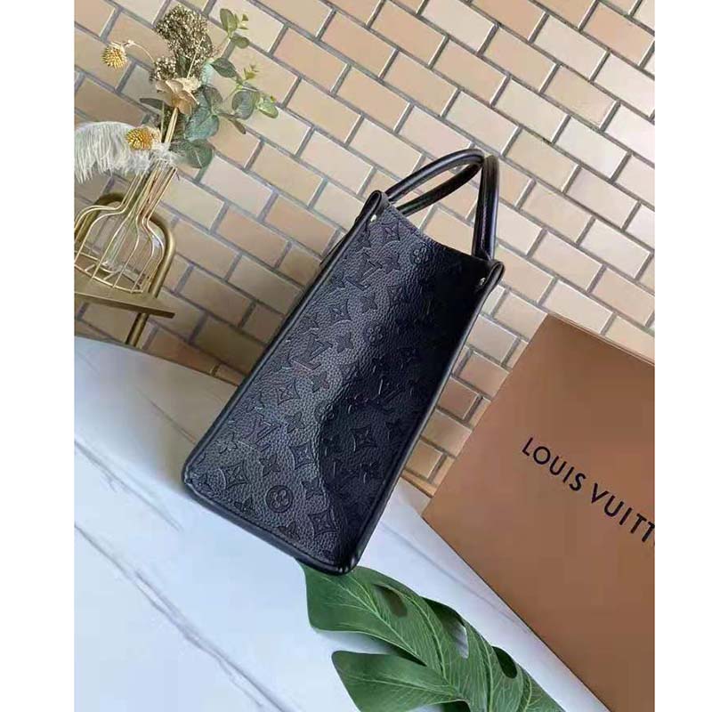 Louis Vuitton Women Onthego MM Tote Bag Black Embossed Grained Cowhide