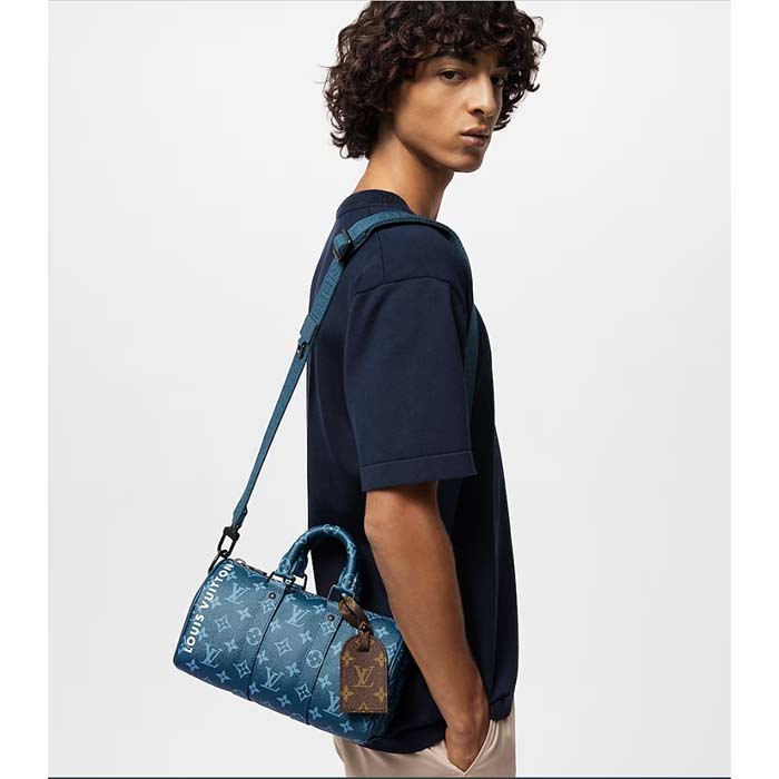 Louis Vuitton LV Unisex Keepall Bandoulière 25 Atlantic Blue Monogram Coated Canvas Cowhide Leather