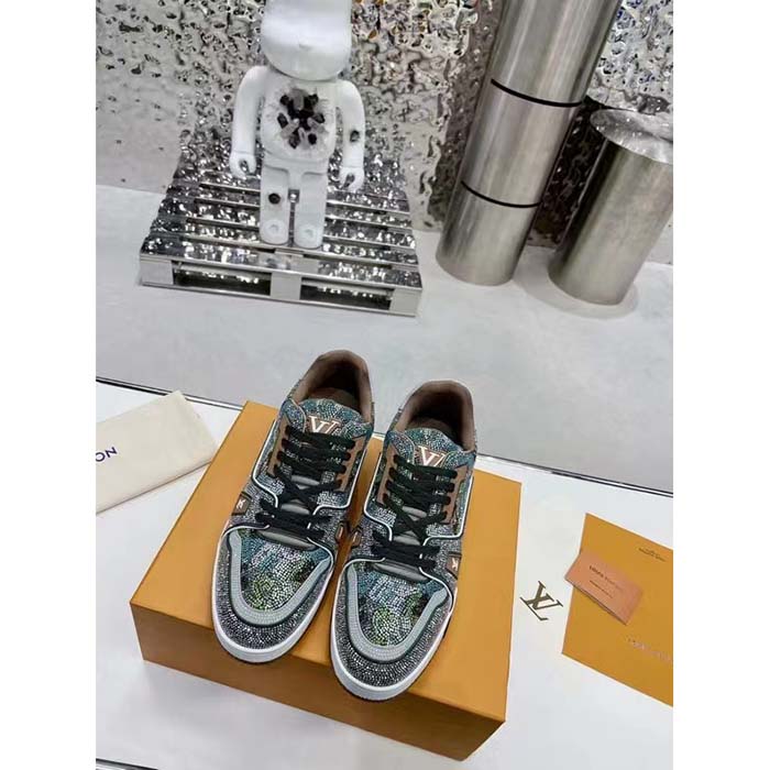 Louis Vuitton LV Unisex Trainer Sneaker Khaki Green Strass Rubber Monogram Flowers
