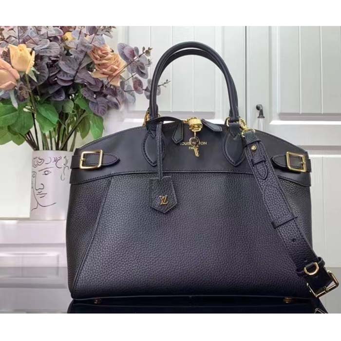 Louis Vuitton LV Women Lock It MM Black Taurillon Leather Smooth Calfskin Calf Leather