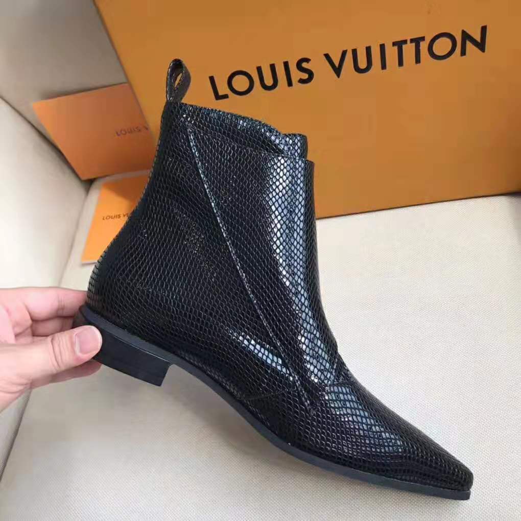 Louis Vuitton LV Women Jumble Flat Ankle Boot in Python and Rubber-Black