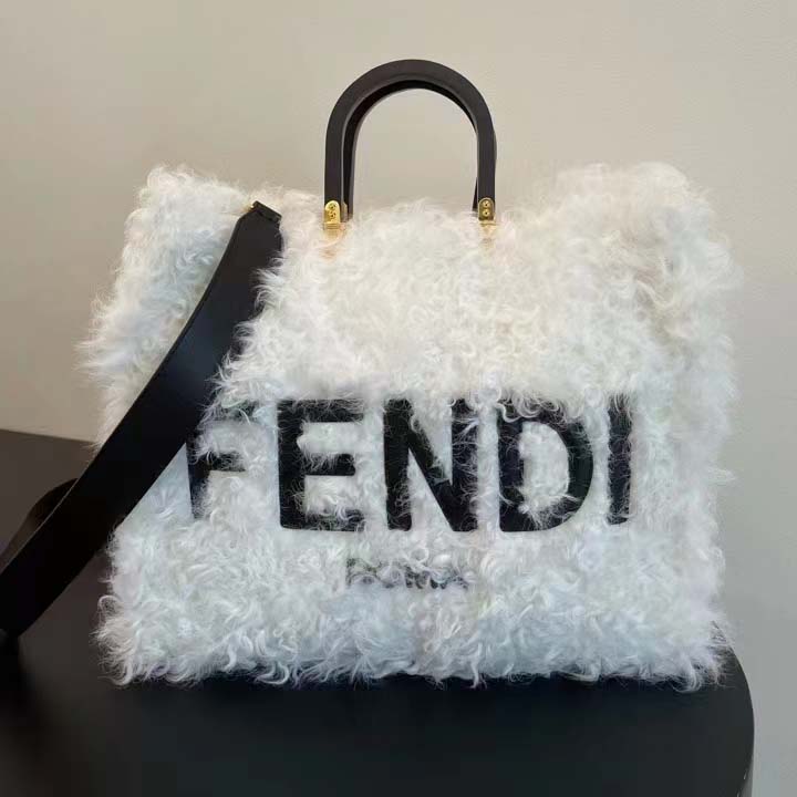 Fendi Women Fendi Sunshine Large White Mohair Shopper