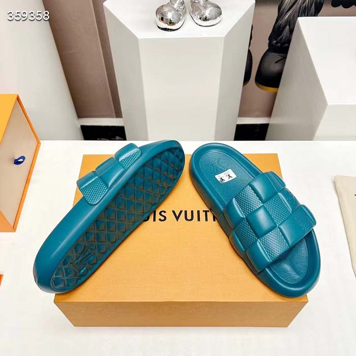Louis Vuitton LV Unisex Waterfront Mule Lagoon Blue Maxi Damier Rubber Waterproof Rubber