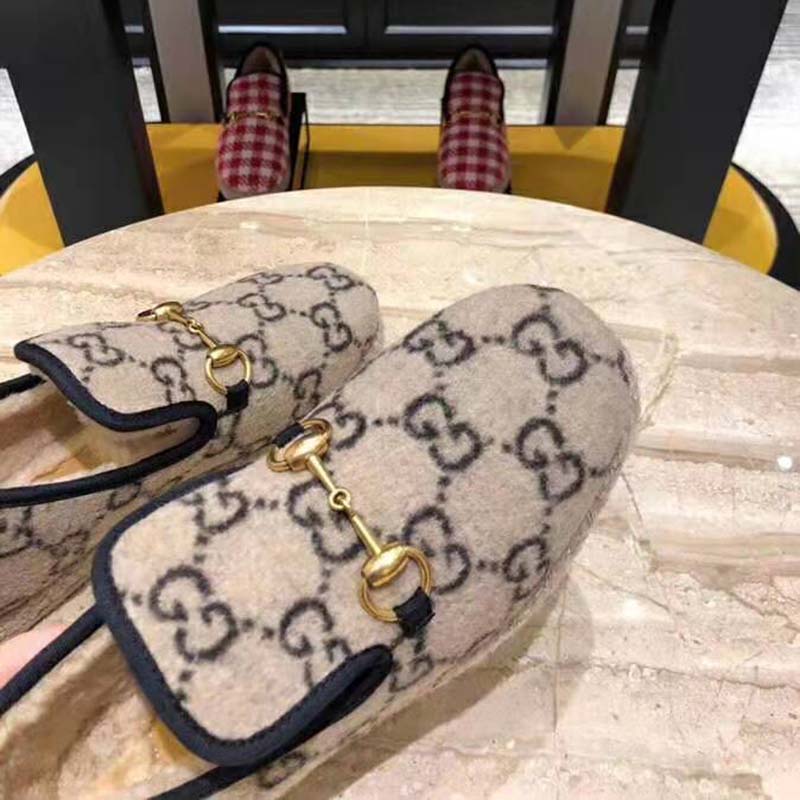 Gucci Unisex GG Wool Loafer in Beige and Ebony GG Wool