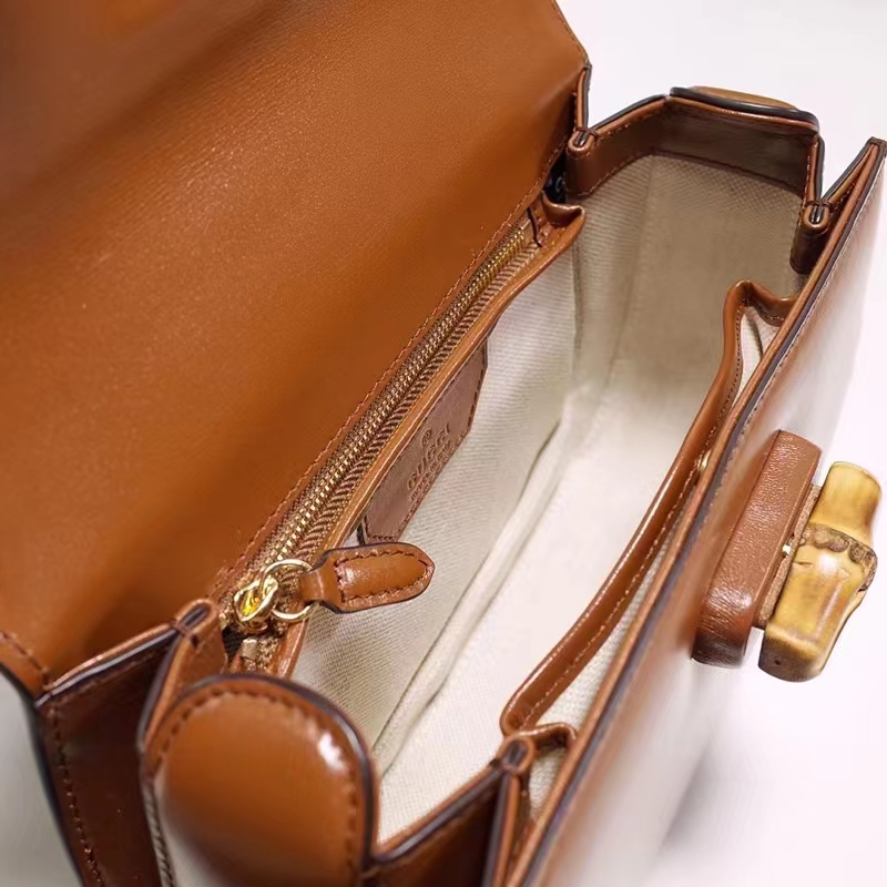 Gucci Women Gucci Bamboo 1947 Small Top Handle Bag Brown Leather Bamboo Hardware