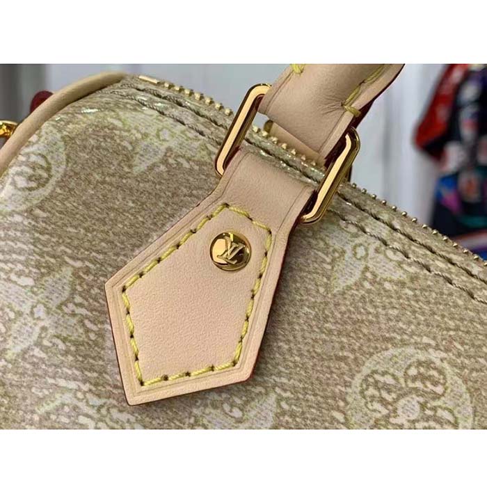 Louis Vuitton LV Women Nano Speedy Beige Monoglam Coated Canvas Zip Closure