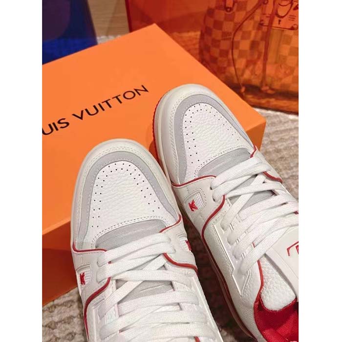 Louis Vuitton Unisex LV Trainer Sneaker Red Grained Calf Leather Rubber Initials
