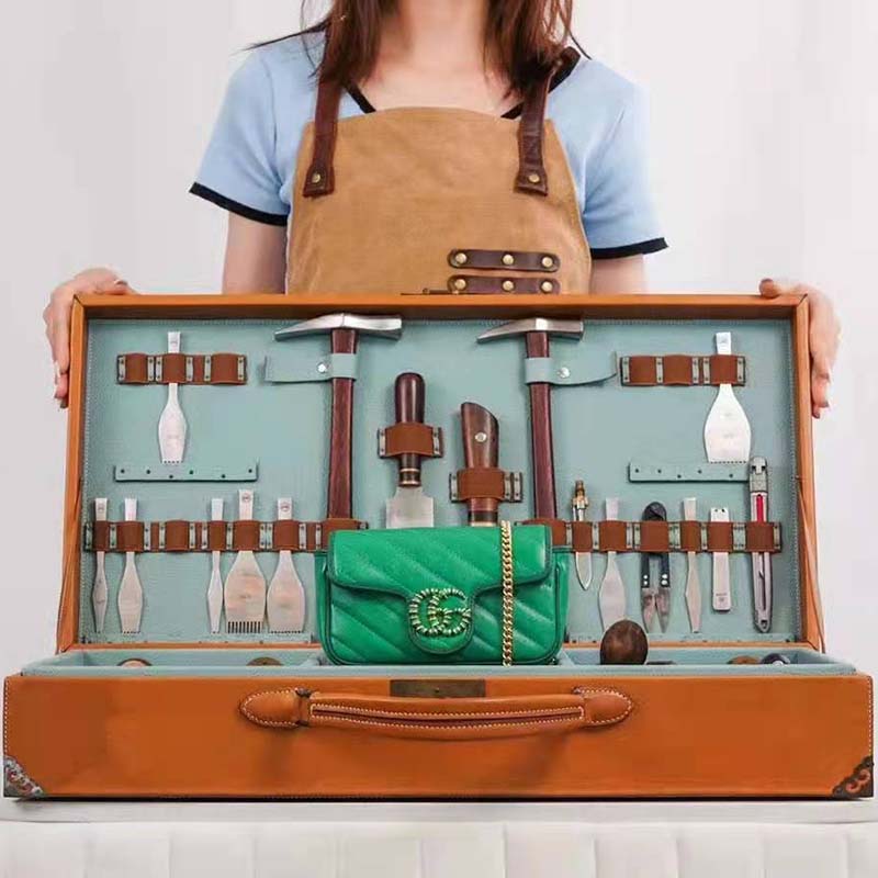 Gucci GG Women GG Marmont Super Mini Bag Bright Green Diagonal Matelassé Leather