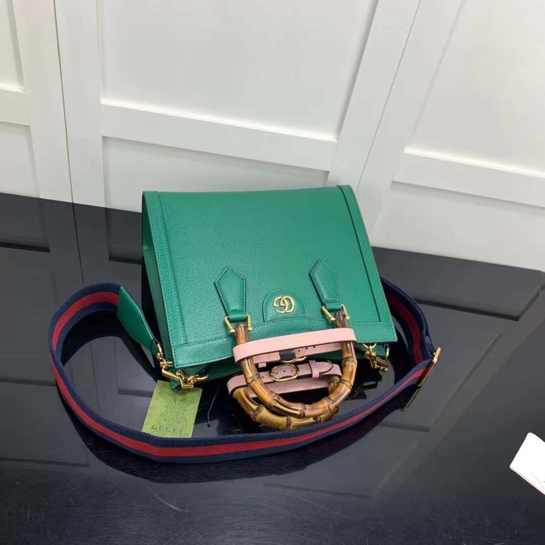 Gucci GG Women Diana Small Tote Bag Double G Green Leather