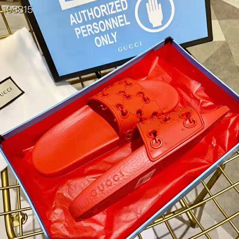 Gucci Women Rubber GG Slide Sandal-Red
