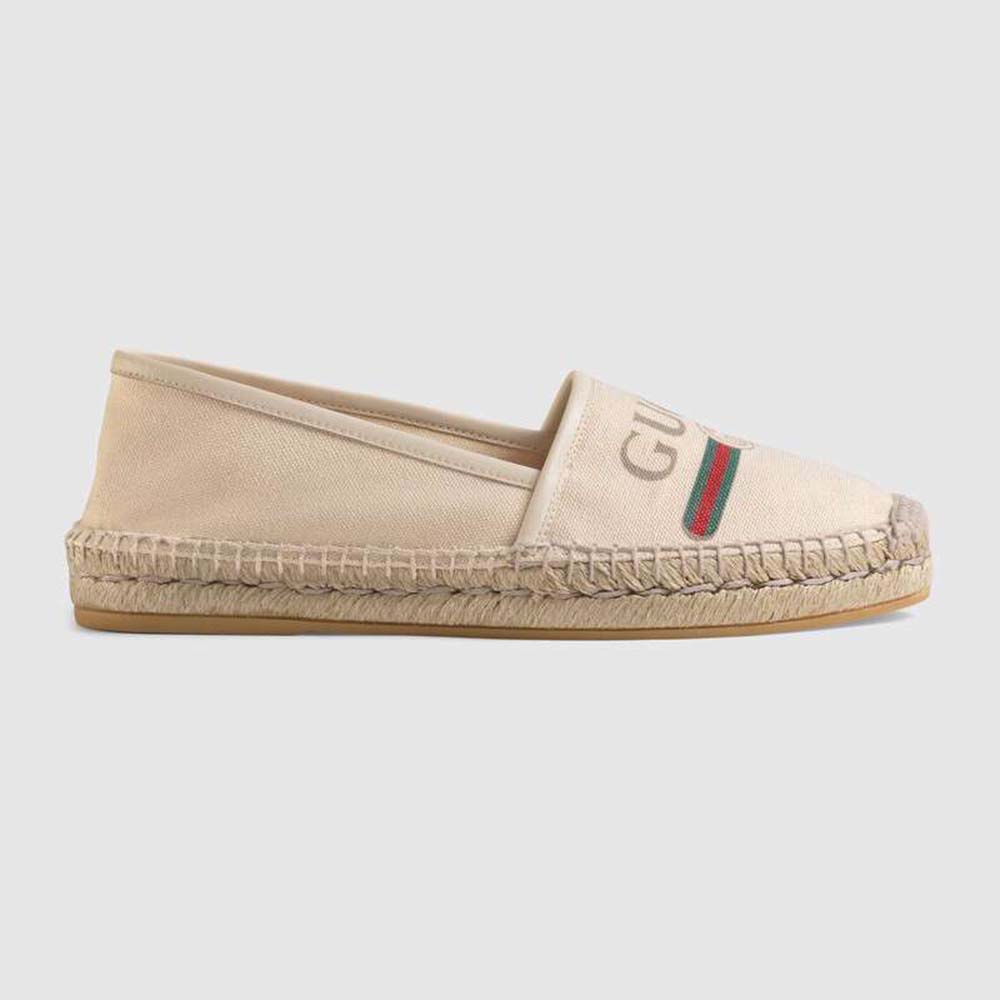 Gucci Women Gucci Logo Canvas Espadrille 2cm Platform-Beige