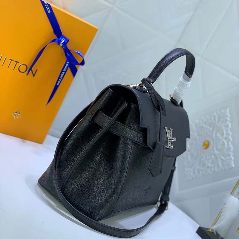 Louis Vuitton LV Women Lockme Ever MM Handbag Black Soft Grained Calfskin