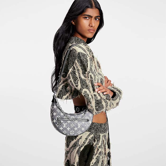 Louis Vuitton LV Women Loop PM Bag Gray Denim Textile Jacquard