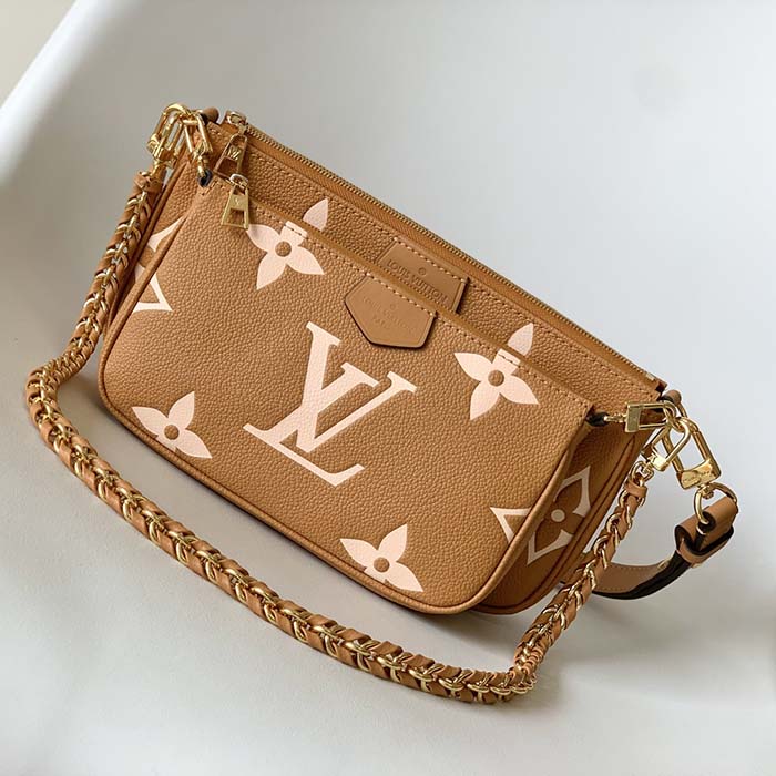 Louis Vuitton LV Women Multi Pochette Accessoires Beige Monogram Empreinte Embossed Grained Cowhide