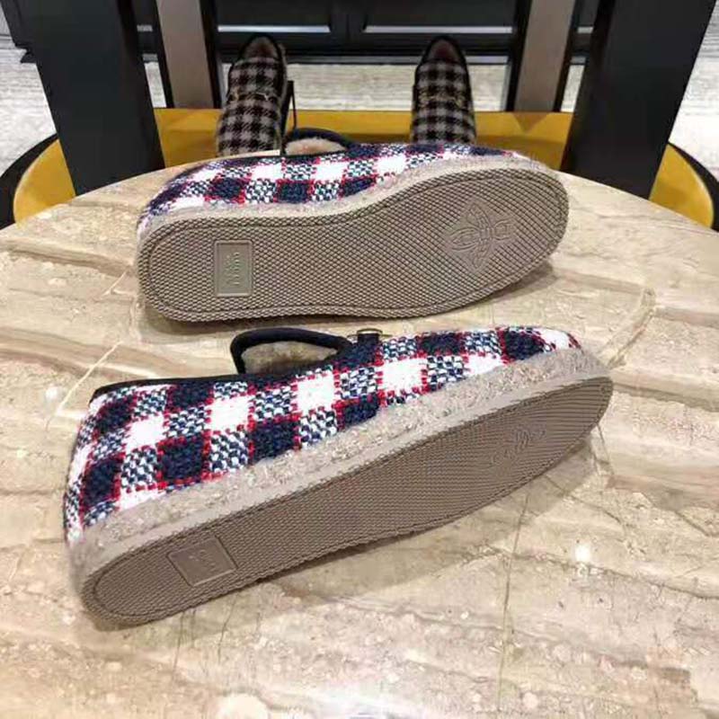 Gucci Unisex GG Check Tweed Loafer in Blue White and Red Check Tweed