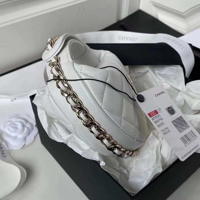 Chanel Women CC Small Flap Hobo Bag Grained Calfskin Gold Tone Metal White