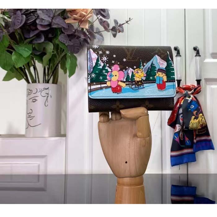 Louis Vuitton LV Unisex Victorine Wallet Pink Monogram Coated Canvas Grained Cowhide Leather