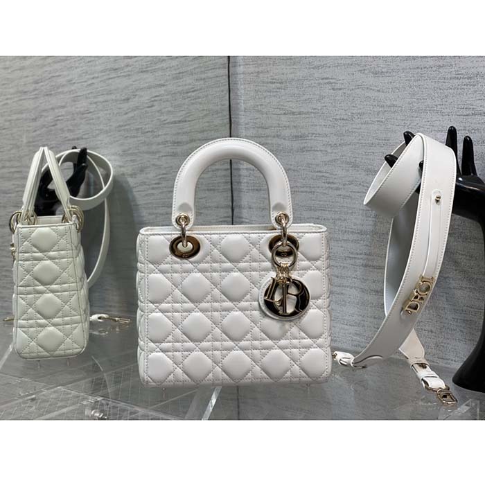 Dior Women CD Small Lady Dior My ABCDior Bag Dusty Ivory Cannage Lambskin