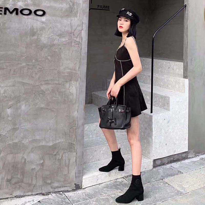 Hermes Women Volver 60 Ankle Boot Black Leather 2.4″ Heel