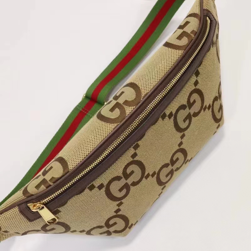 Gucci Unisex Jumbo GG Belt Bag Camel Ebony Canvas Green Red Web