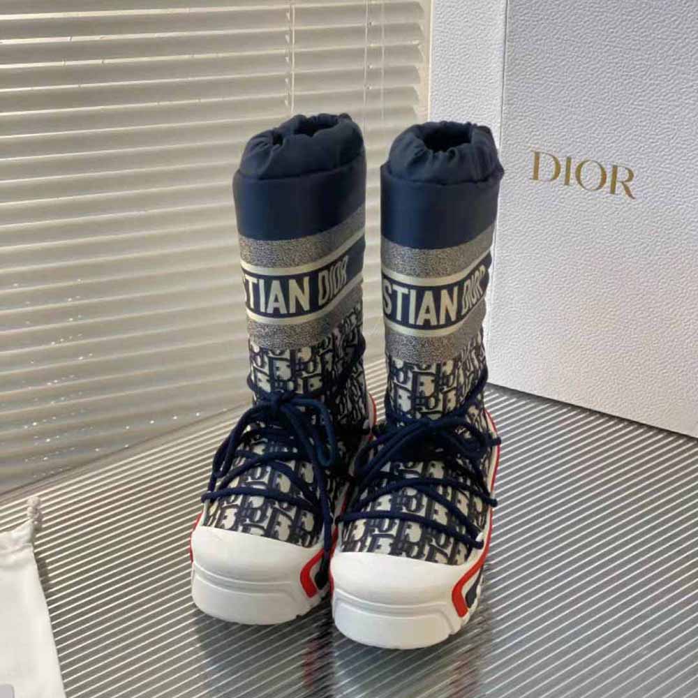 Dior Women Dioralps Snow Boot Deep Blue Dior Oblique Shiny Nylon