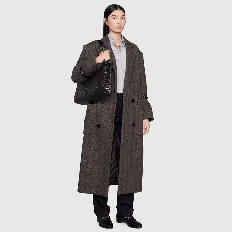 Gucci Unisex GG Marmont Medium Tote Bag Black Matelassé Leather Double G