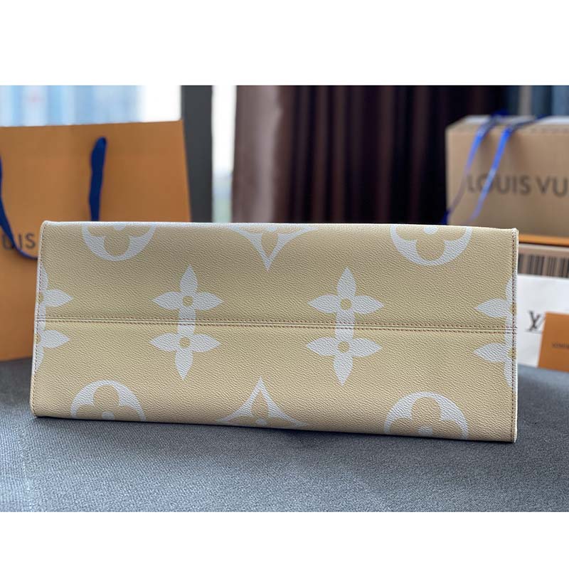 Louis Vuitton LV Women OnTheGo GM Tote Bag Pink Monogram Giant Coated Canvas Raffia