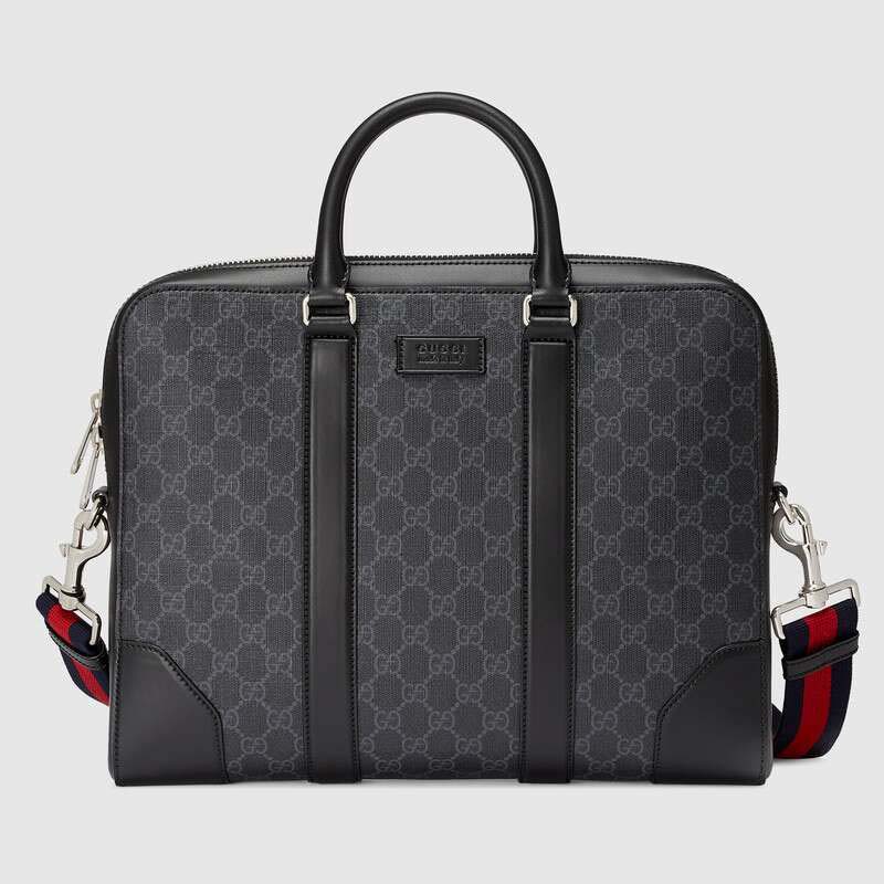 Gucci Unisex GG Black Briefcase Black/Grey GG Supreme Canvas