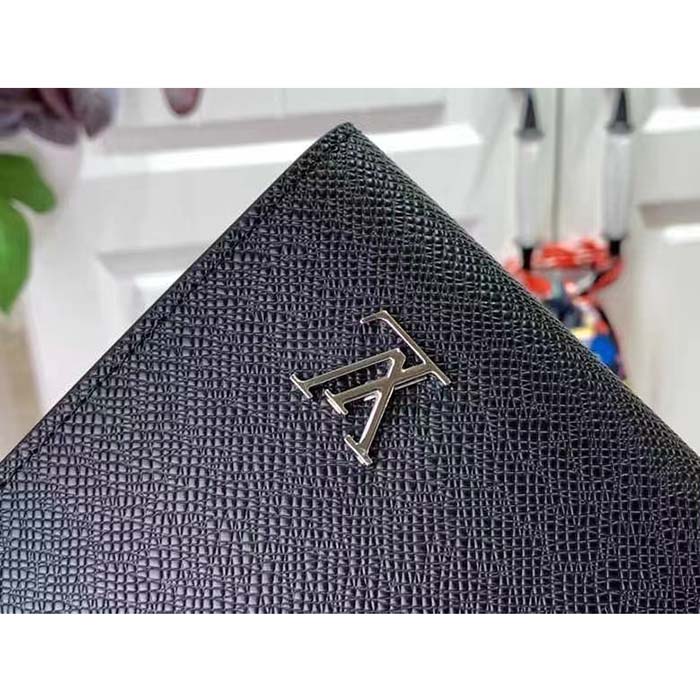 Louis Vuitton LV Unisex Pochette 24H Black Taiga Cowhide Leather Zip Closure