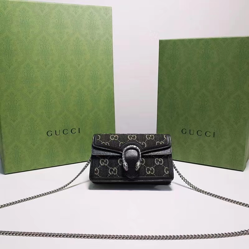 Gucci GG Women Dionysus GG Super Mini Bag Black Ivory GG Denim Jacquard