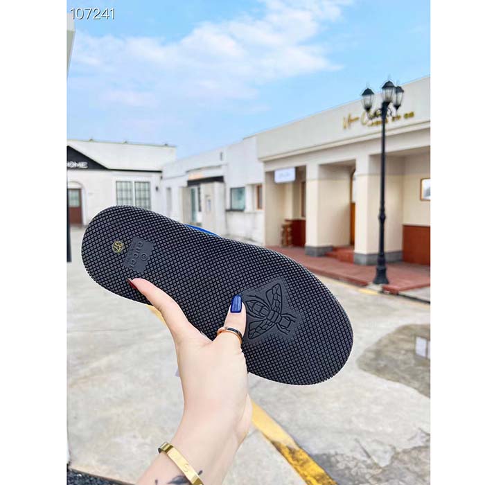 Gucci Unisex Screener GG Sneaker Blue Black Canvas Suede Dark Grey Leather Low Heel