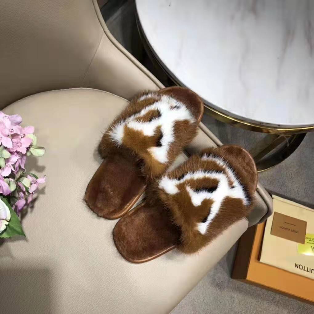 Louis Vuitton LV Women Homey Flat Mule in Mink Fur-Brown