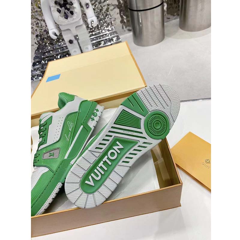 Louis Vuitton Unisex LV Trainer Sneaker Green Epi Calf Leather Rubber Outsole