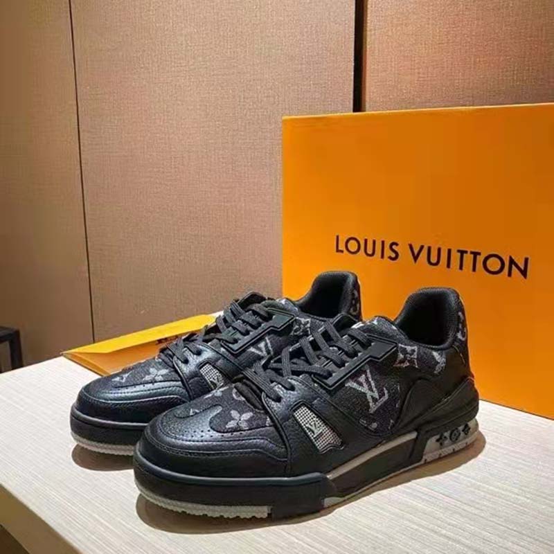 Louis Vuitton Unisex LV Trainer Sneaker Black Monogram Denim Rubber Outsole