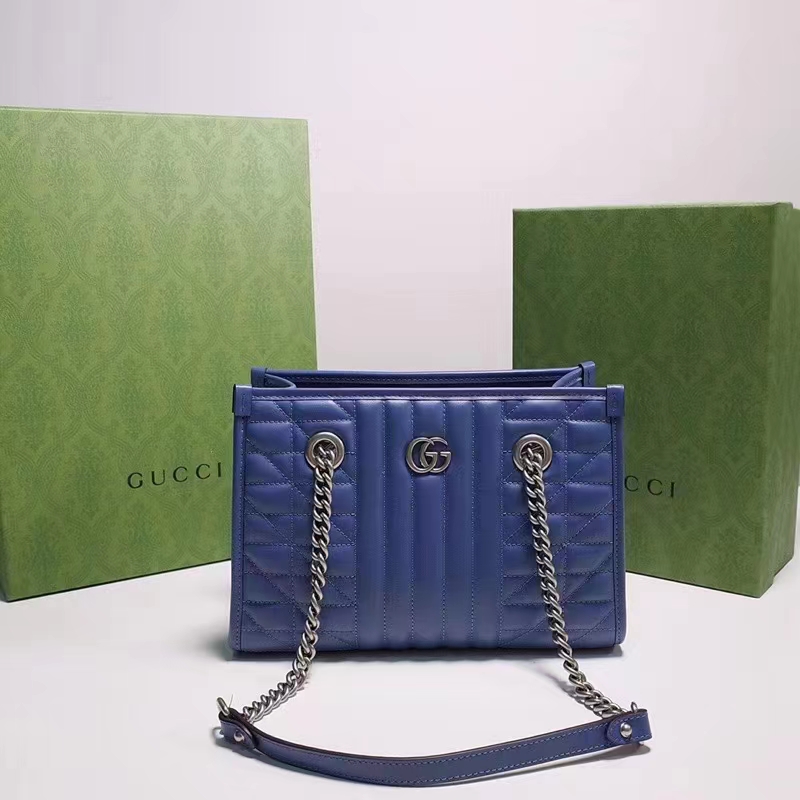 Gucci Unisex GG Marmont Medium Matelassé Leather Blue Bag Double G