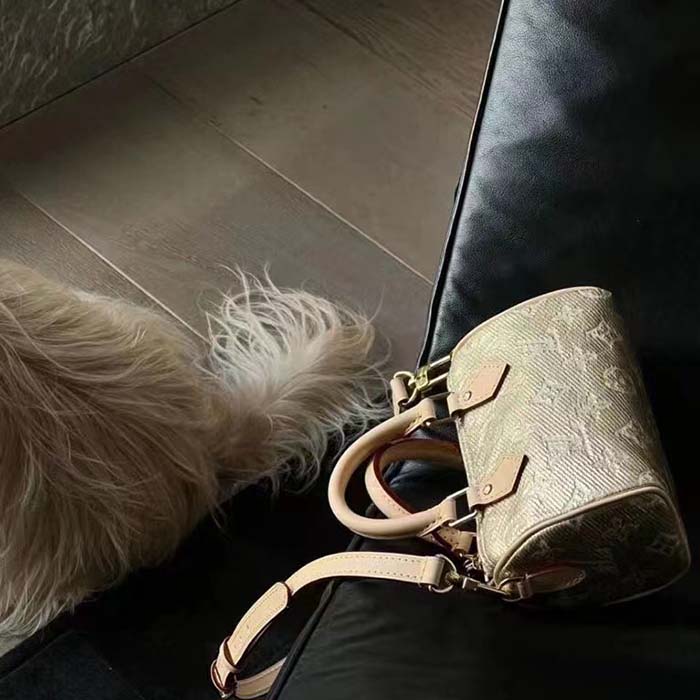 Louis Vuitton LV Women Nano Speedy Beige Monoglam Coated Canvas Zip Closure