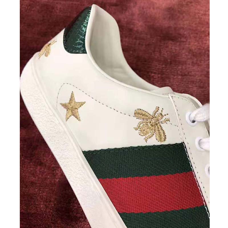 Gucci Men’s Ace Embroidered Sneaker in White Leather with Bees and Stars
