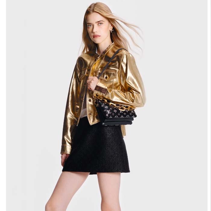 Louis Vuitton LV Women Coussin BB Handbag Black Glass Beads Polyester Satin