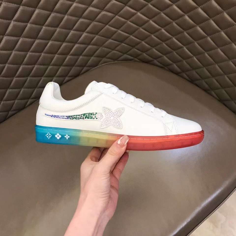 Louis Vuitton Unisex LV Luxembourg Samothrace Sneaker White Calf Leather Strass Monogram Flower